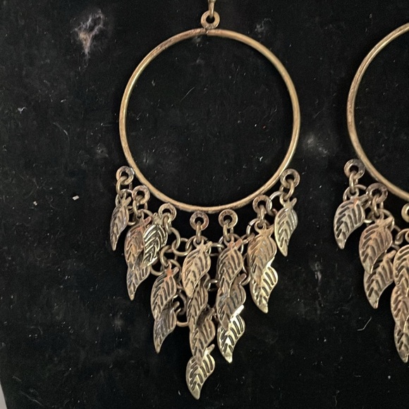 3.5” Bohemian mixed metal open circle hoop drop dangle earrings on wires - Picture 6 of 12